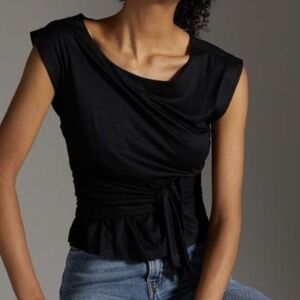 Anthropologie Black Drape Wrap Tank Top